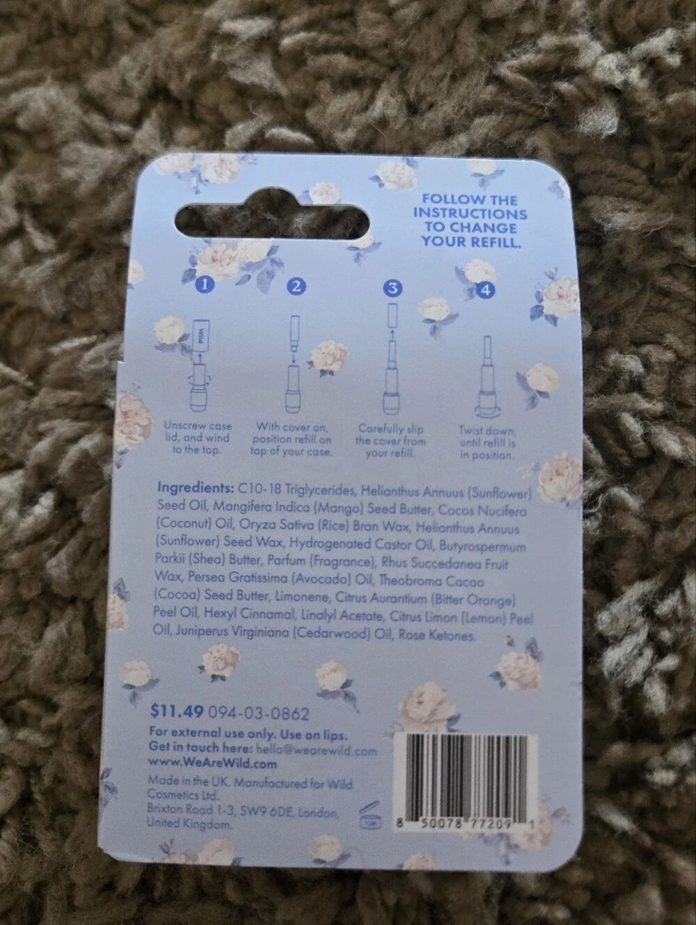 LoveShackFancy Refillable Lip Balm - Light Blue with Floral Accents